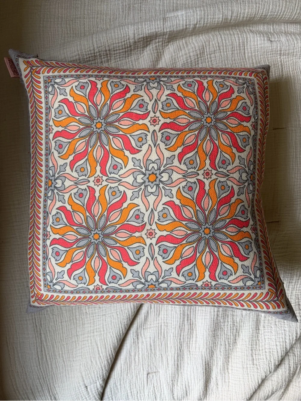 Set of four Decorative Throw Pillow covers - Coral- Grey- Orange-Pink Boho print